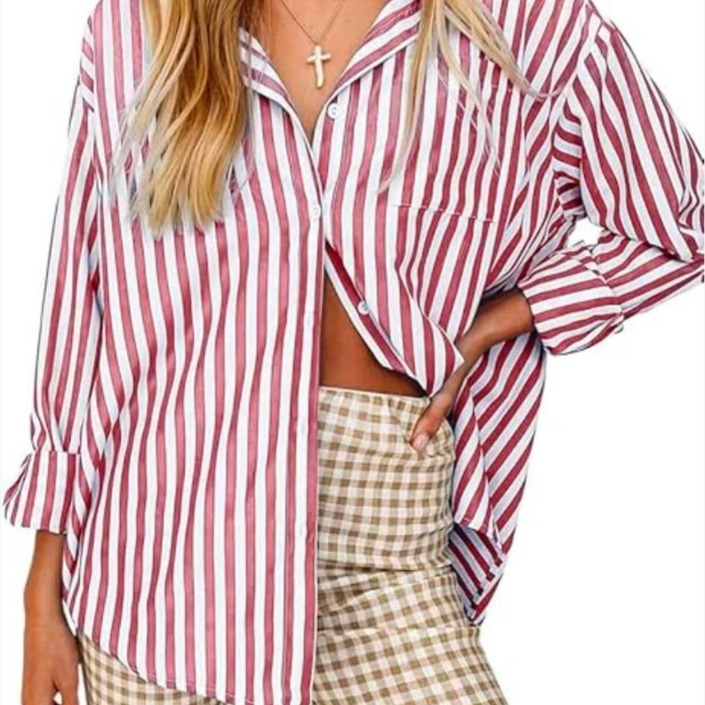 NWOT Red and White Striped Women's Top